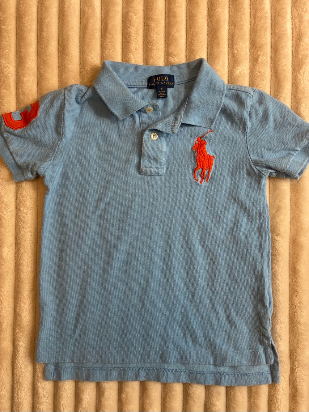 Polo Ralph Lauren Boys Polo Shirt | Size 5 | Light Blue & Orange | GUC